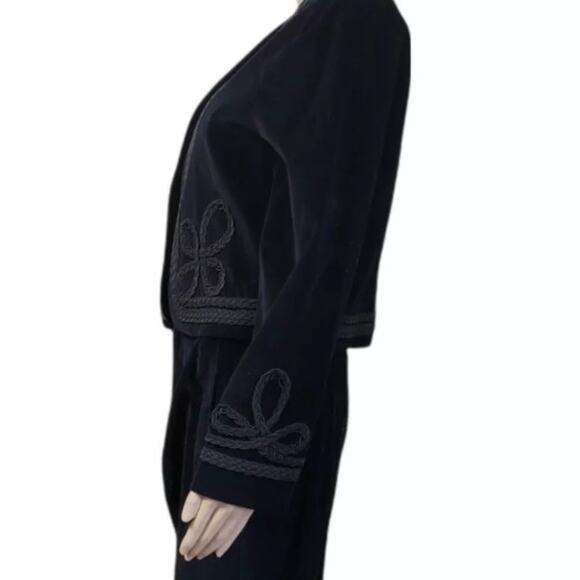 Vintage Lizsport Black velvet Embellished Bolero Jacket Whimsigoth Folk Size 14 - Picture 2 of 7